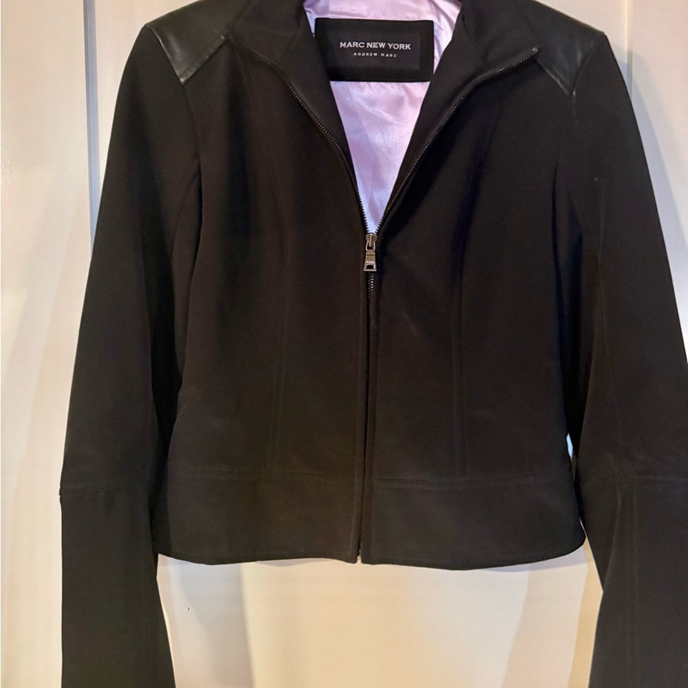 Marc New York Women's Classic Black Jacket With Leather Trim
